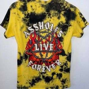 ASSHOLES*S LIVE FOREVER Tie Dye T-shirt Small FIRE PENTAGRAM Black Yellow